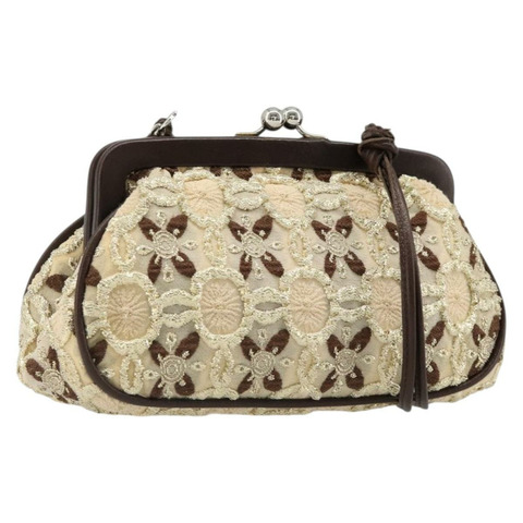 PRADA 零皮夾單肩包帆布米色銀色正品 185760SAV