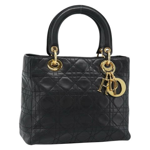 Christian Dior Lady Dior 手提包，羊皮材質，黑色，金色，正品，貨號 186836SAV