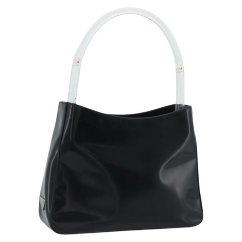 PRADA 黑色銀色皮革肩背包，正品 187050A