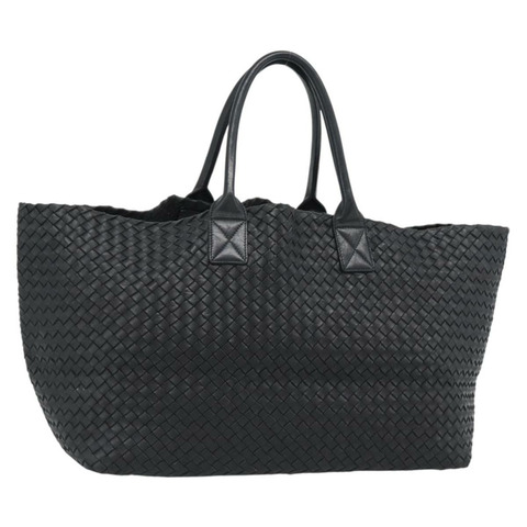 BOTTEGA VENETA INTRECCIATO Cabas MM 手提包，黑色真皮，正品，貨號 187044SAV
