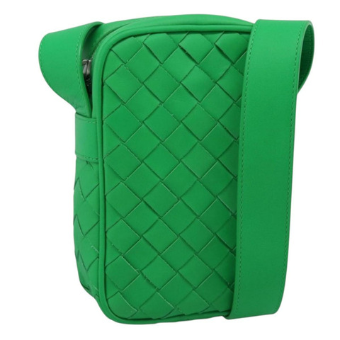 BOTTEGA VENETA INTRECCIATO 皮革肩背包 綠色 銀色 正品 186185M