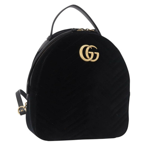 GUCCI GG Marmont 天鵝絨雙肩包，黑色/金色，貨號 524568，正品編號 186222SAM