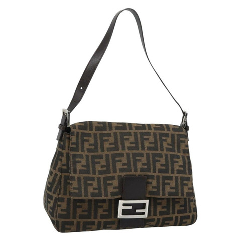 FENDI Zucca帆布Mamma Baguette單肩包 黑色棕色 正品 187565SAV