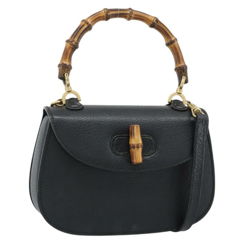 GUCCI 竹節肩背包 皮革 兩用 黑色 金色 000 1014 0188 正品 187626SAV