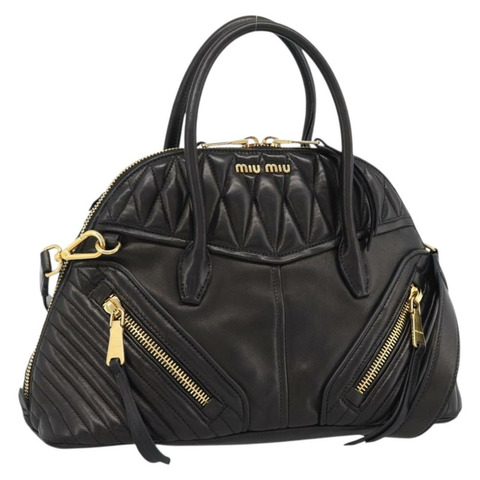 Miu Miu Matelasse 機車手提包 羊皮 2way 黑色 金色 Auth 187637V