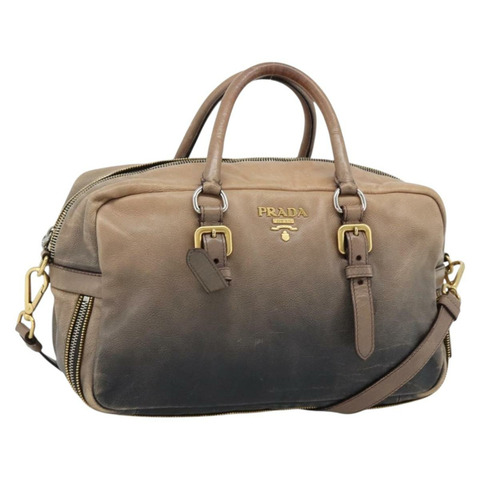 PRADA 手提包 皮革 兩用 米色 金色 正品 187498A