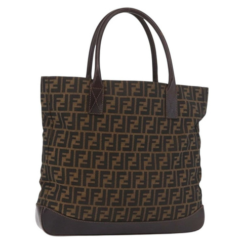 FENDI Zucca帆布手提包 黑色棕色 正品 187577A