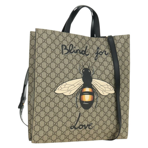 GUCCI GG Supreme 托特包 PVC 兩用 米色/金色 450950 正品 187728M