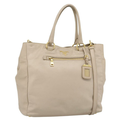 PRADA 手提包 皮革 兩用 米色 金色 正品 186432A