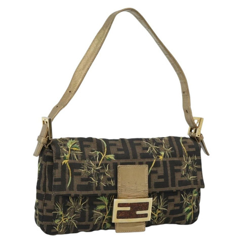 FENDI Zucca帆布Mamma Baguette單肩包 黑色 金 棕色 正品 187451SM