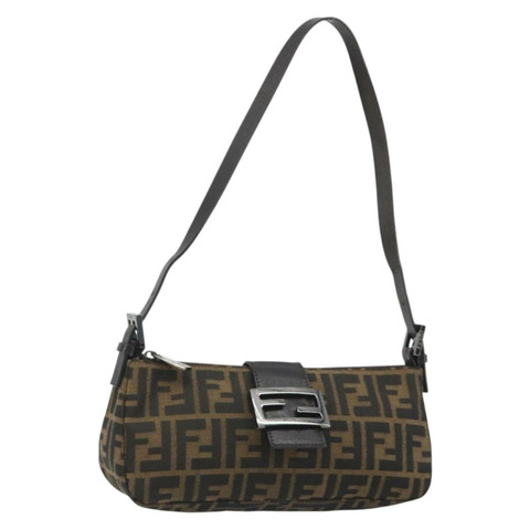 FENDI Zucca帆布Mamma Baguette單肩包 黑色 銀色 棕色 正品 187689SAM