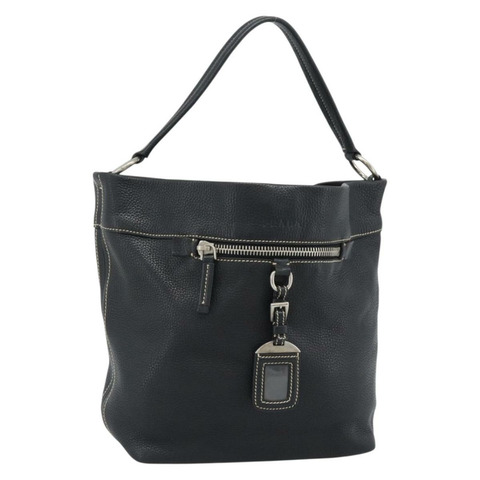 PRADA 黑色銀色皮革肩背包，正品編號 188461A