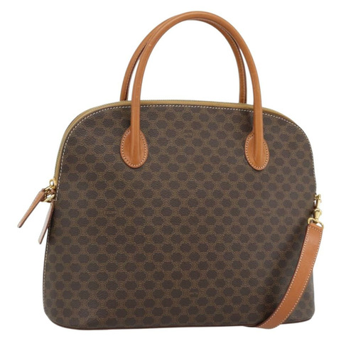 CELINE Macadam帆布手提包 PVC皮革 兩用棕色金色 正品 188224SAV