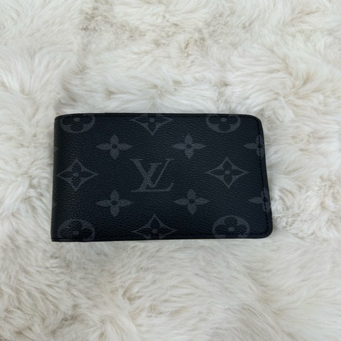 LV 路易威登黑老花開口對折皮夾卡包錢夾 晶片款。