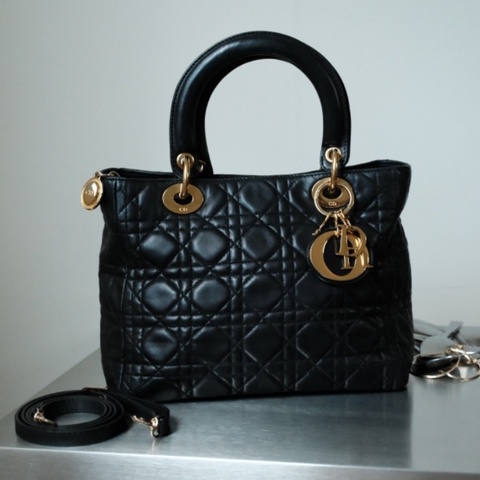 Christian Dior 1990s迪奧經典黑色羊皮金扣 Lady Dior 黛妃包