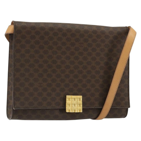 CELINE Macadam帆布肩背包 PVC皮革 棕色 金色 正品 189539A