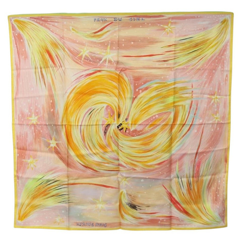 HERMES Carre 90 圍巾「FEUX DU CIEL」」絲綢粉紅正品 190239M