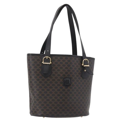 CELINE Macadam帆布托特包 PVC皮革 黑色金色 正品 BA13696A