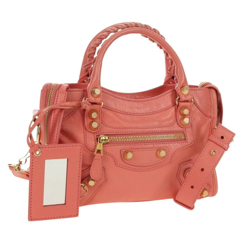 BALENCIAGA Giant Mini City 手提包 皮革 2way 粉金配色 309544 正品 190081SAM