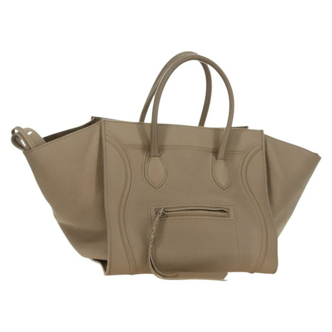 CELINE Luggage 小方形 Phantom 手提包，米色皮革，正品，貨號 190074M