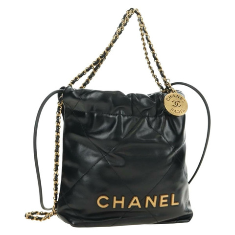 香奈兒 (CHANEL) 22 鏈條手提包，羊皮材質，黑色，金色雙C標誌，正品編號 190198SAM