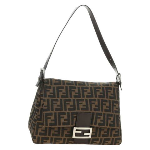 FENDI Zucca帆布Mamma Baguette單肩包 黑色棕色 正品 190478V