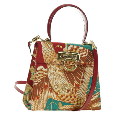 Salvatore Ferragamo Gancini 手提包 帆布 兩用 紅色 金色 正品 190024SAM