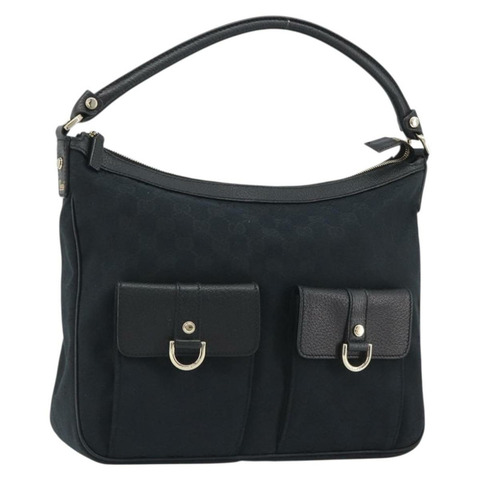 GUCCI GG帆布Abbey單肩包 黑色 銀色 153025 正品 186646SAV