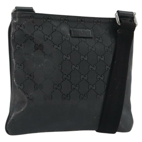 GUCCI GG Implementation 單肩包 PVC 黑色銀色 201538 Auth 186648V