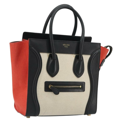 CELINE Luggage Micro Shopper 手提包 帆布 米色 金色 正品 190479A