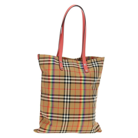 BURBERRY Nova 格紋帆布手提包 米色 銀色 正品 190455M