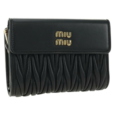 Miu Miu Matelasse 皮夾，黑色皮革，金色，正品，貨號 190514M