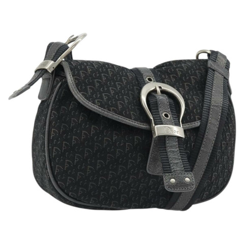 Christian Dior Trotter帆布肩背包 黑色 銀色 正品 186592A