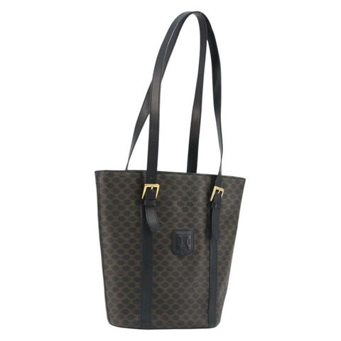 CELINE Macadam帆布肩背包 PVC皮革 黑色 金色 正品 190902A