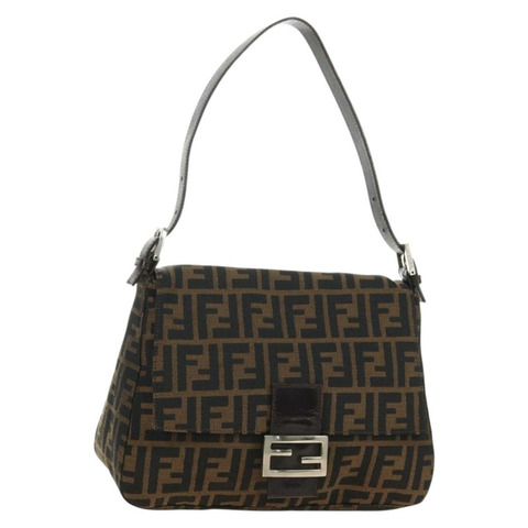 FENDI Zucca帆布Mamma Baguette單肩包 黑色棕色 正品 191291SAV
