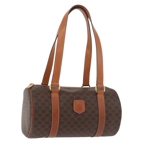 CELINE Macadam帆布手提包 PVC皮革 棕色 金色 正品 190930A