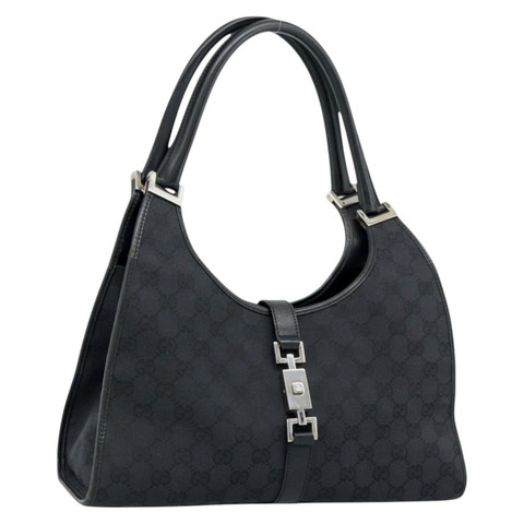 GUCCI GG帆布Jackie手提包 黑色 銀色 002 1067 正品 190433A