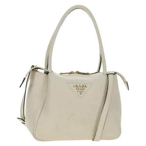 PRADA 手提包 Vittero Dino 皮革 2way 白色金色 Auth 190387V