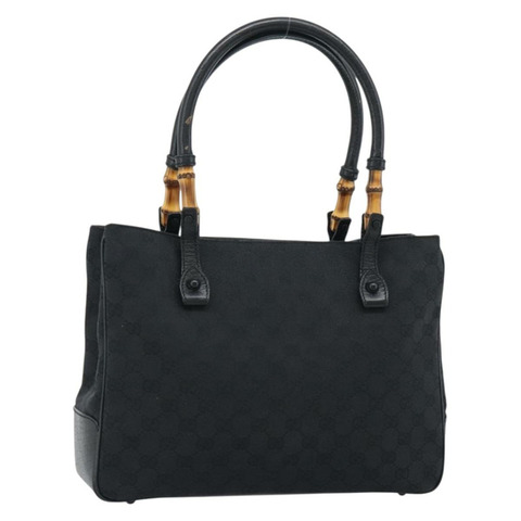 GUCCI GG 帆布竹編手提包 黑色 112526 正品 190836A