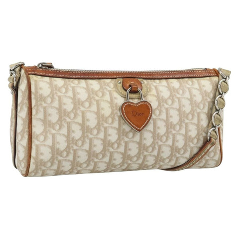 Christian Dior Trotter帆布鏈條浪漫包 PVC米色銀色 正品 187607V