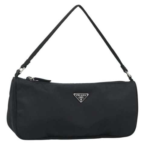 PRADA 尼龍黑色銀色配件包 Auth 191315V