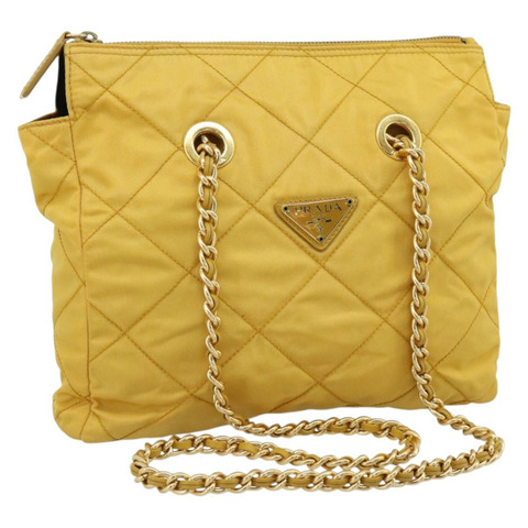 PRADA 尼龍黃金鏈單肩包 Auth 190869A