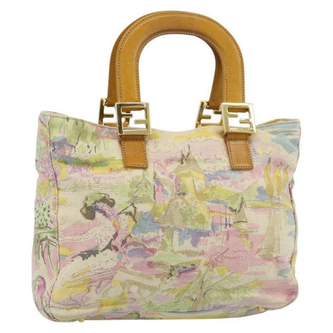 FENDI 手提包 帆布 米色 金色 正品 190653V