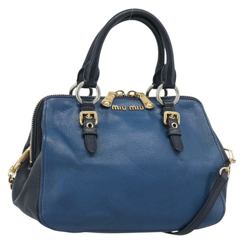 Miu Miu 手提包 皮革 兩用 藍色 金色 正品 190650