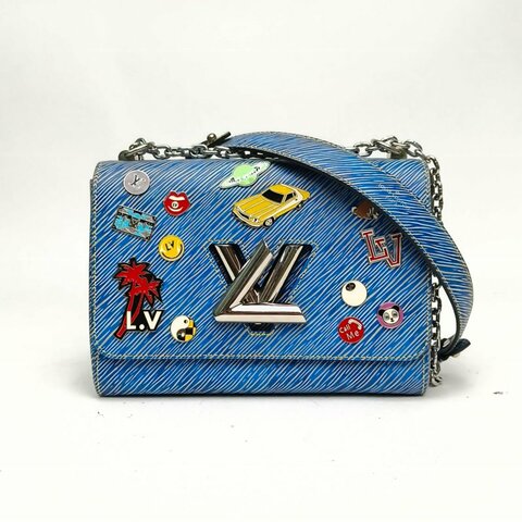 LOUIS VUITTON TWIST中號23藍色EPI水波紋牛皮銀扣肩背包