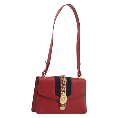 GUCCI Sherry Line Silvi 單肩包，皮革，紅色，金色，421882，正品編號 190243V