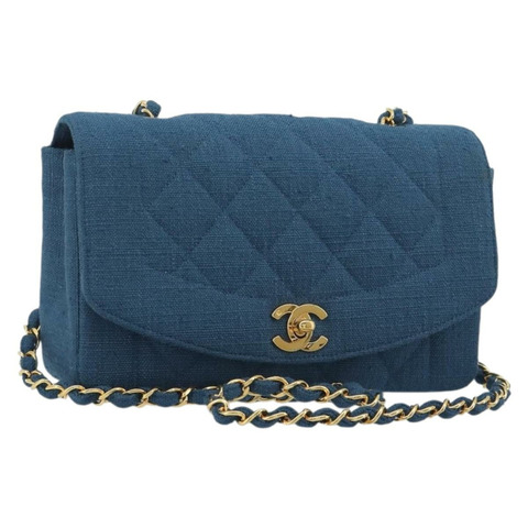 香奈兒 (CHANEL) 絎縫鏈條肩背包 帆布 藍色 金色 CC 標誌 Auth 191469SM