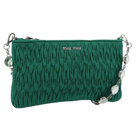 Miu Miu Gathered Bijoux 鏈條單肩包 帆布 綠色 銀色 正品 191478SM