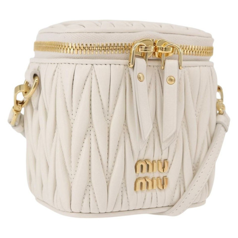 Miu Miu Matelasse Micro Bag Vanity Shoulder Bag Leather White Gold Auth 191450SM