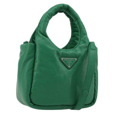 PRADA 手袋 皮革 兩用 綠色 銀色 正品 191471SM